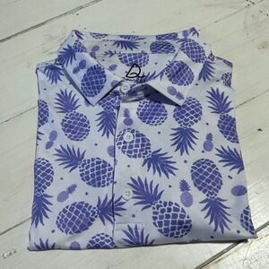 Deolax XL Men's Polo Shirt Purple Pineapple Print Golf‎ Casual Short Sleeve